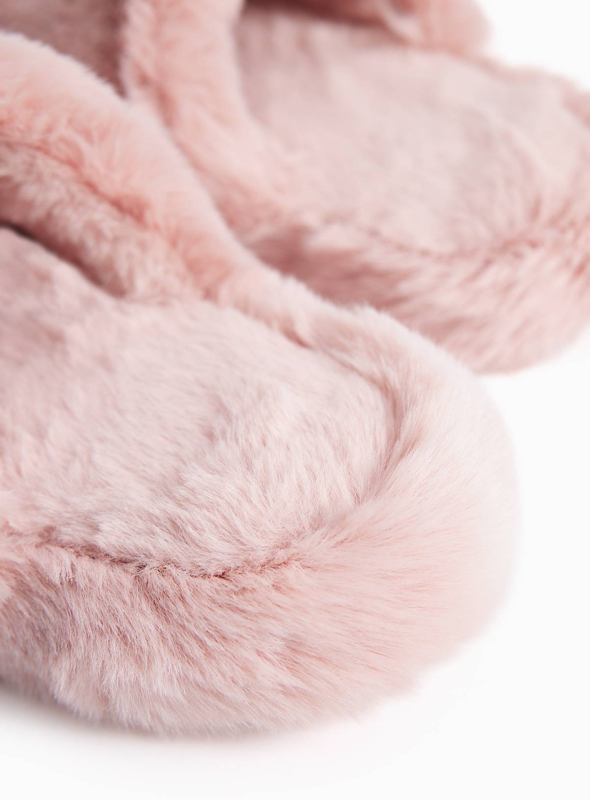 Pink Plush Faux Fur Mule Slippers L - Image 4